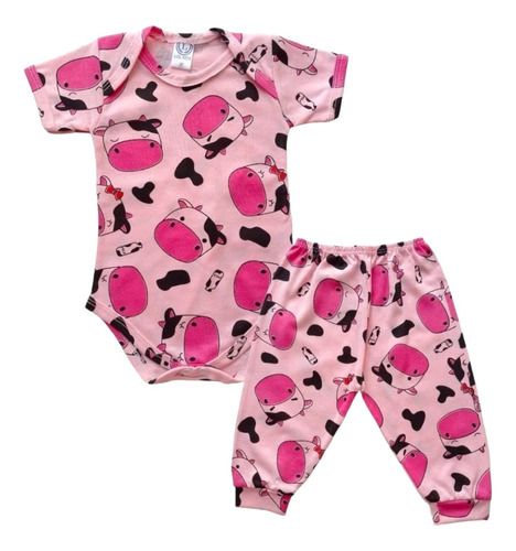 Kit 4 Pçs 2 Body + 2 Calça Estampados Pijama P/ Bebê Algodão