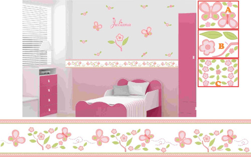 Adesivo Decorativo Flor Borboleta Quarto Infantil Com Nome