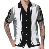 Camisa De Bolos Clásico De Manga Corta Con Botones Para