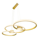 Lustre Pendente De Led Luminária  60w 3 Arcos Dourado 90cm