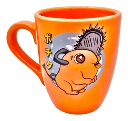 Taza Mug Chainsaw Man Pochita Fondo Naranja