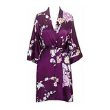 Bata Kimono De Saten Kim Ono Para Mujer Corta - Floral