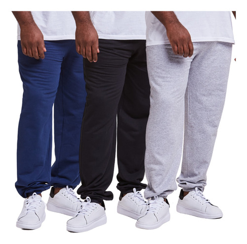 Kit 3 Calça Moletom Plus Size Punho