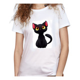 Camiseta Dama Estampada gato Negro Sentado