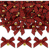 50 Lazos De Navidad Campana Mini Cuadros Escoceses, Laz...