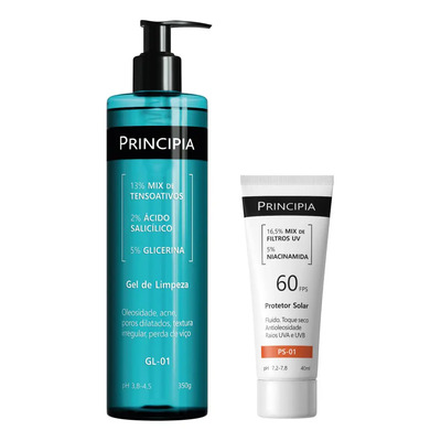 Principia Kit Gel de Limpeza GL-01 + Protetor Solar Facial PS-01 FPS 60 | Frete grátis