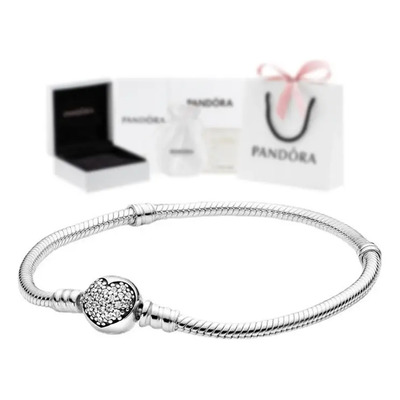 Plata Pandora Momento Pulsera De Broche En Forma De Corazón Color Plateado Diámetro 19 Cm | Meses sin interés