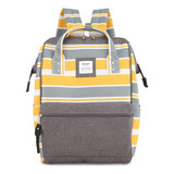 Mochila Urbana Escolar Himawari Original Rayas Gris Amarillo