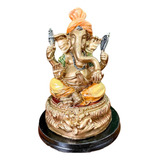 Estátua Imagem Ganesha Flor De Lótus Resina  + Japamala 