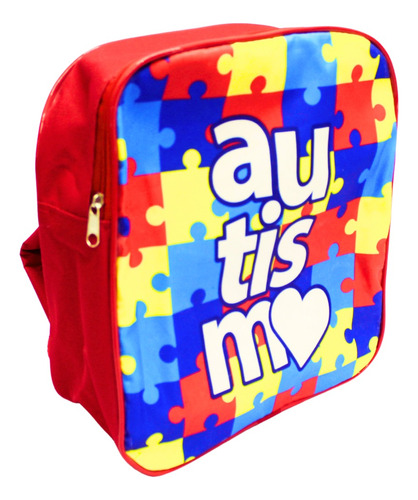 Mochila Infantil Autismo Puzzle Vermelha