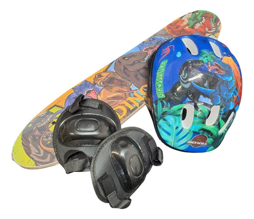 Skate Infantil Jurassic Park Dinossauros Com Capacete Kit