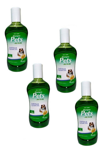 Pack 4 Shampoo Pets Aloe Acondicionador Antipulgas 250 Ml
