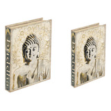 Conjunto Caixa Livro Fake Mdf Courino Decorativo Budha