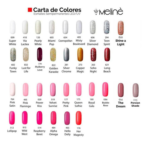 Esmalte Meline Semipermanente Color Gel Uv Led X 6 Unidades