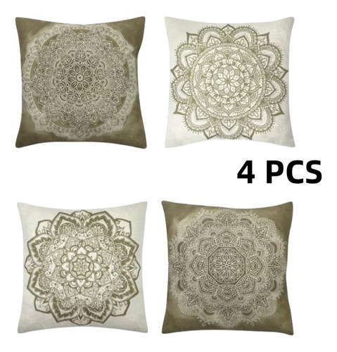 Funda De Almohada Cojín Mandala De Café Beige 45*45cm 4 Pzs