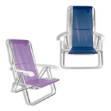 Kit 2 Cadeiras Praia Piscina Reclinável Lilás E Azul Marinho