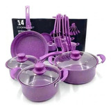 Juego Ollas Cocina Antiadherente Bateria 14 Piezas  Morado