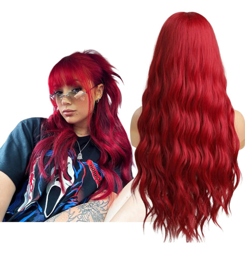 Peruca Lace Wig Fibra Orgânica Ruivo Intenso Marsala Ruiva