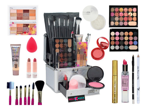 Maleta De Maquiagem Completa 32 Sombras Ruby Rose Mais Blush