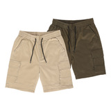 2 Shorts Hombre Bermudas Gabardina Bolsas Cargo Stretch 