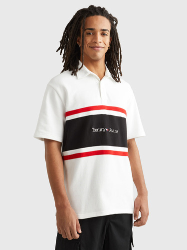 Polo Oversize Rugby Color Block Hombre Tommy Jeans Blanco