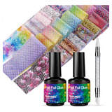 Nail Foil Glue Gel, Con 40pcs Foil Sticker 15ml 2 Bottl...