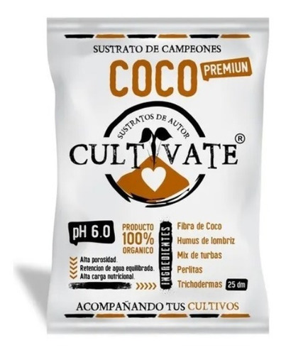 Sustrato De Autor Premium Coco 25 L Cultivate Indoor