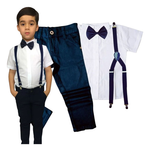 Roupa Masculina Infantil Bebe Festa Social Camisa Calça Susp