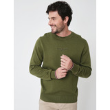 Sweater C-neck Con Logo Bordado Verde Tommy Hilfiger