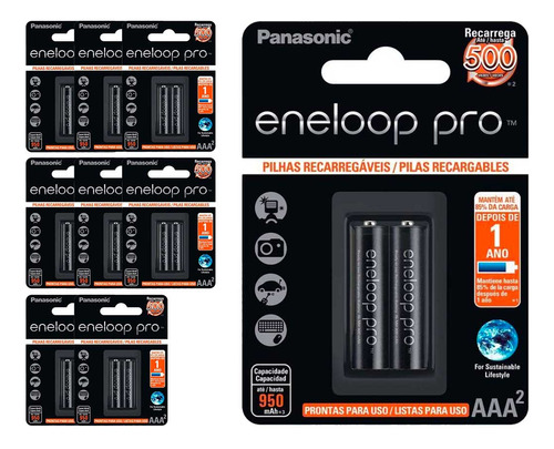 18 Pilhas Recarregaveis Eneloop Pro Aaa Panasonic (9 Cart)