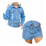 Kit Jaqueta E Short Jeans Infantil Meina Criança