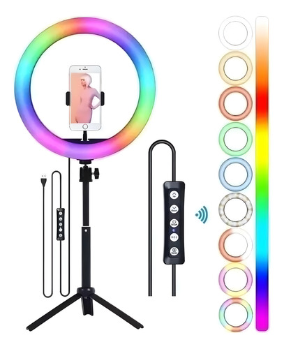 Ring Light 26cm 10  Usb Rgb Colorido Iluminador Led C/ Tripé