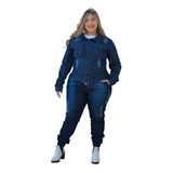 Conjunto Feminino Jaqueta E Calça Jogger Jeans Plus Size