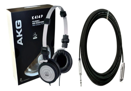 Fone De Ouvido On-ear Akg K414 P Preto + Extensão De 6 Mts