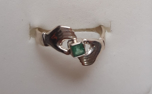 Anillo Manitos Esmeralda Cuadrada, Plata Ley 9.50