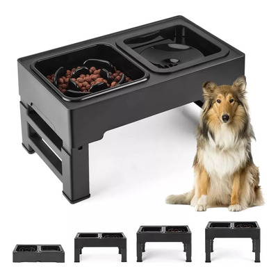 Comedero Elevado Para Perro Gatos, Plato Alimentación Lenta Color Negro | Envío gratis