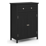 Mueble De Baño 2 Puertas Cajón Estante Ajustable Negro Gpl