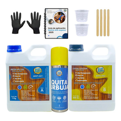 Resina Epóxica Alta Transparencia 1.5 Kg con Spray Quitaburbujas 180 ml Filtro UV 2:1 Diy Arte Kit Pisos Recubrimientos Manualidades Bricolaje | Meses sin interés