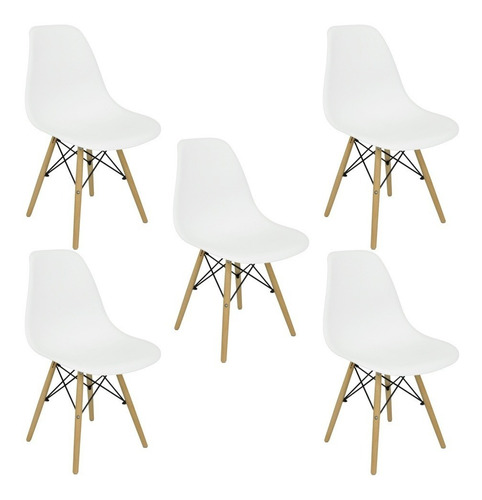 Kit 5 Cadeiras Charles Eames Eiffel Wood Design Varias Cores