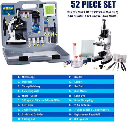 Microscopio Monocular Niños Didactico Amscope Kit 52 Piezas