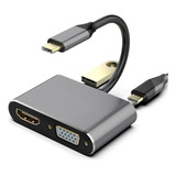 Adaptador Hub Tipo-c 4 Em 1 Hdmi/vga/usb E Tipo-c Pd 2k-4k