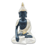 Buda Tailandês Da Meditação Yoga Preto Dourado 12 Cm