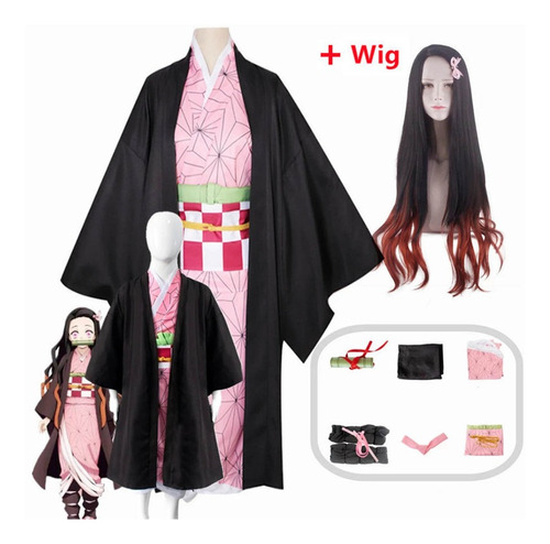 Peluca Kimono De Kamado Nezuko Para Cosplay Anime Demon Slay