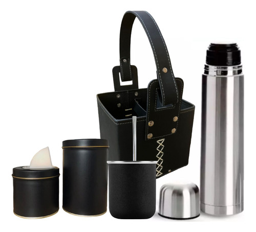 Set Matero Juego Mate Termo 1l  Mate Bombilla Latas Canasta