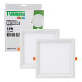 Kit 2 Painel Plafon De Led 18w Embutir Recuado Quadrado 