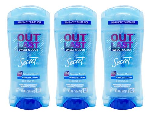 Secret X3 Desodorante Clear Gel Outlast Completely Clean 6c