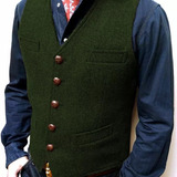 Chaleco De Tweed De Lana Con Cuello En V Café Para Hombre Ve