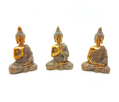 3 Enfeite Mini Buda Tailandês Hindu Sabedoria Luxo