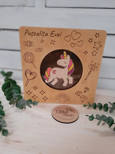 Alcancia Unicornio Tierno Niña De Madera Personalizable