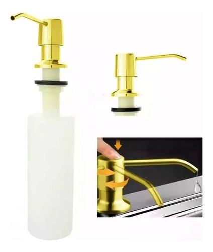 Dispensador Jabón 500ml Pico Acero Dorado Cuerpo Abs Cocina